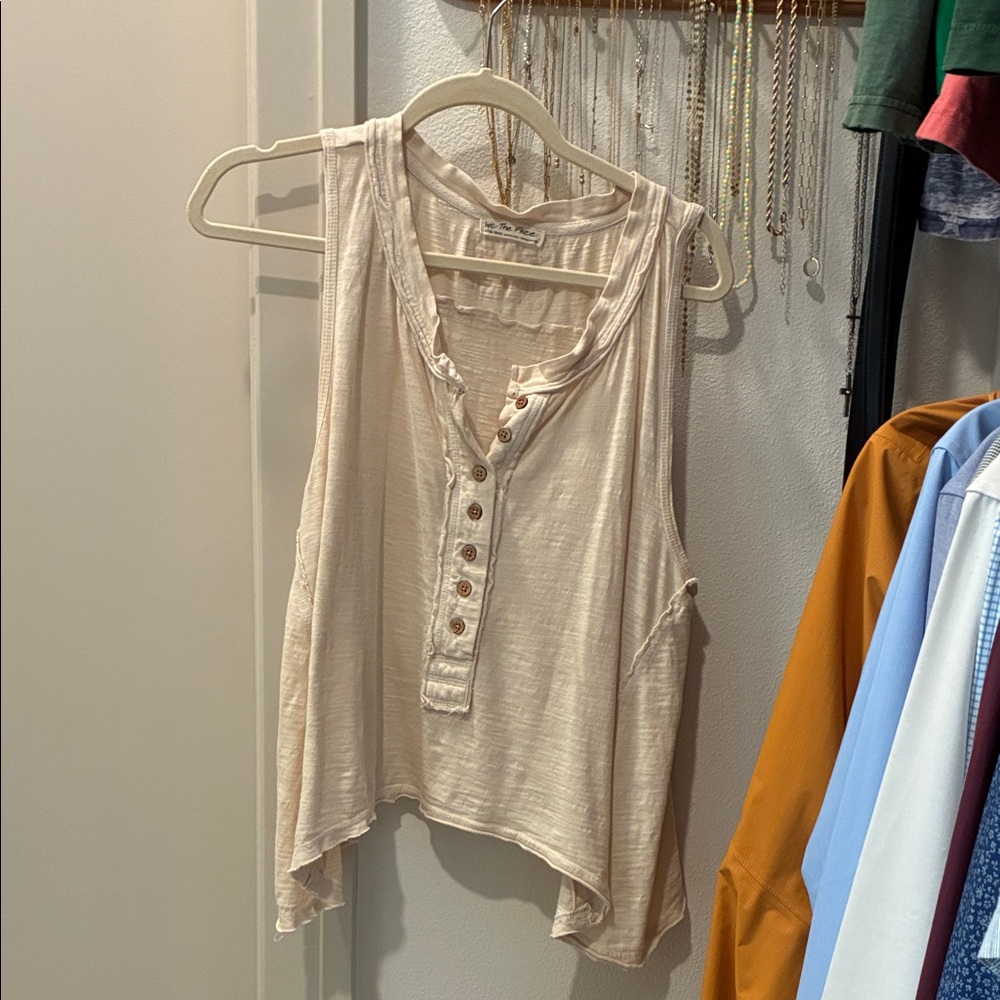 We The Free Cream Button Henley Sleeveless Tank